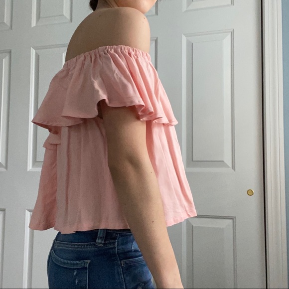 Pink Ruffled Off the Shoulder Top - Picture 3 of 5